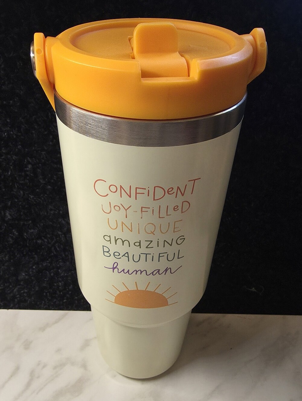 NWT Yellow Accent Insulated Travel Tumbler - Motivational Design